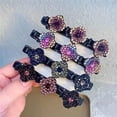 thumbnail image 5 of Sparkling Crystal Stone Braided Hair Clips,Satin Fabric Hair Bands,Clover Rhinestone Hair Clip for Women Girls (3 pcs-B), 5 of 5