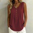 thumbnail image 6 of Bosfbaoi Womens Tops V-Neck Sleeveless Pleated Blouse Casual Button Accent Tank Top Summer Tops for Women, 6 of 8