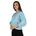 thumbnail image 3 of Bimba Haut à Manches Ballon Chemise Boutonnée d'Été Coupe Ample Blouse Plissée pour Femmes, 3 of 7