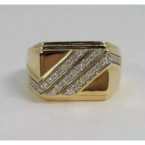 1.00Ct Round Cut Simulated Diamond Men's Wedding Band Ring 14K Yellow Gold Plated 925 Silver Gift Ring