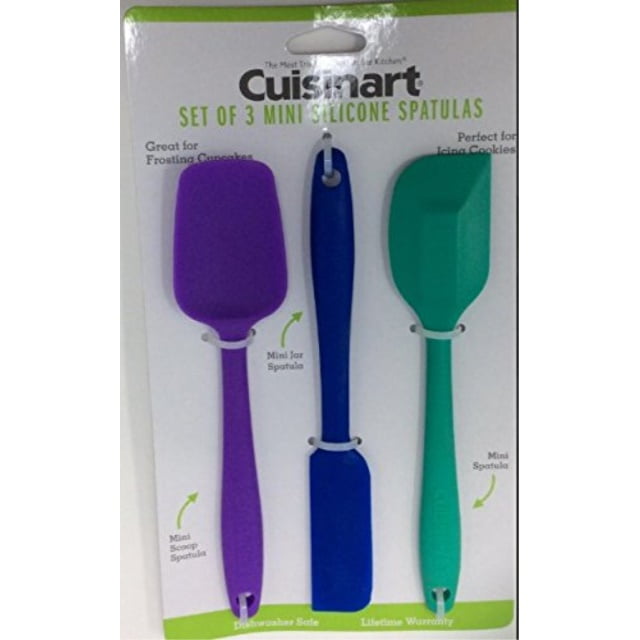 cuisinart mini silicone spatulas, set of 3: purple scoop spatula, blue jar spatula, & green