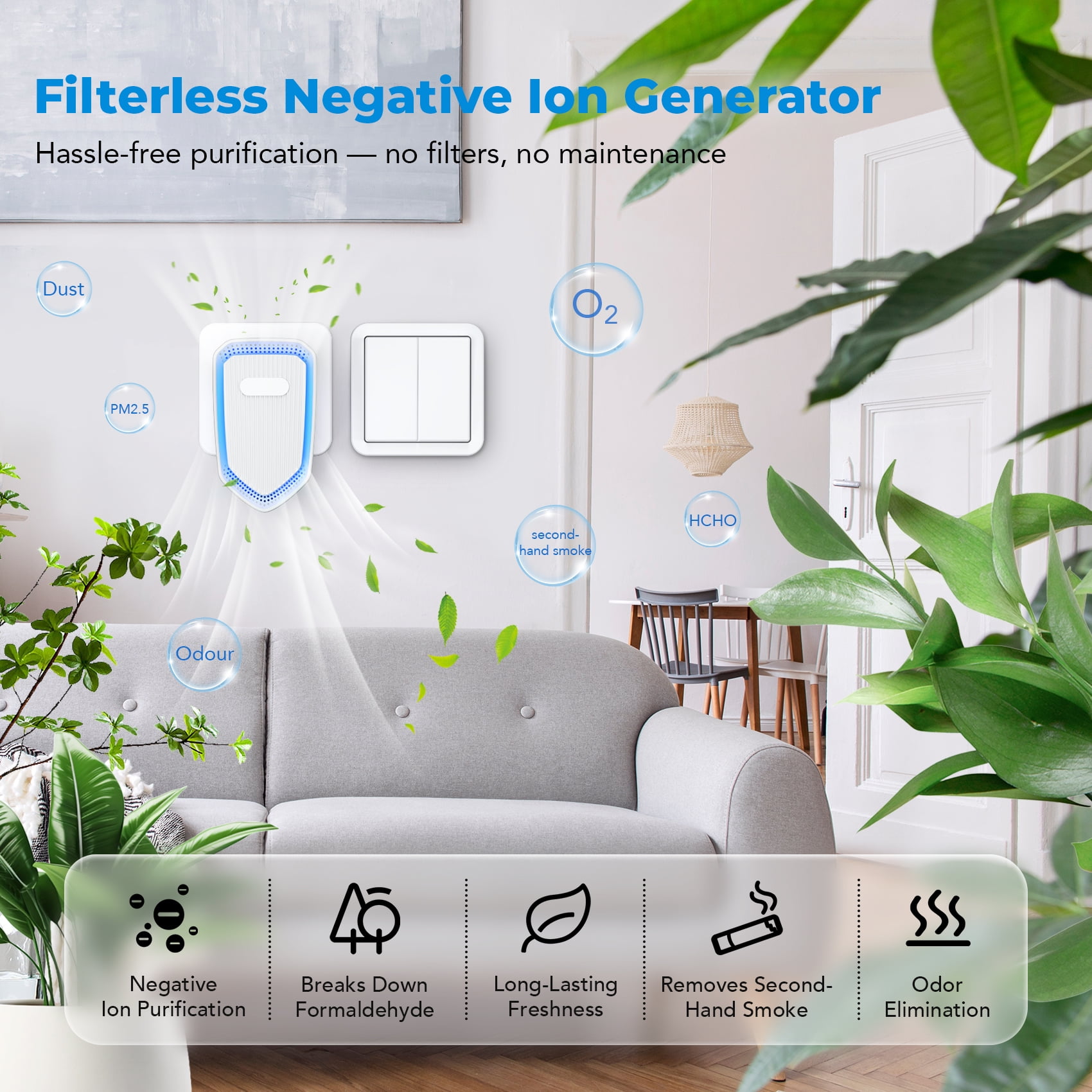 ecolyna Plug In Air Purifiers Quiet Air Freshener for Home Bedroom Office Basemen Portable Mini Air Cleaner Odor