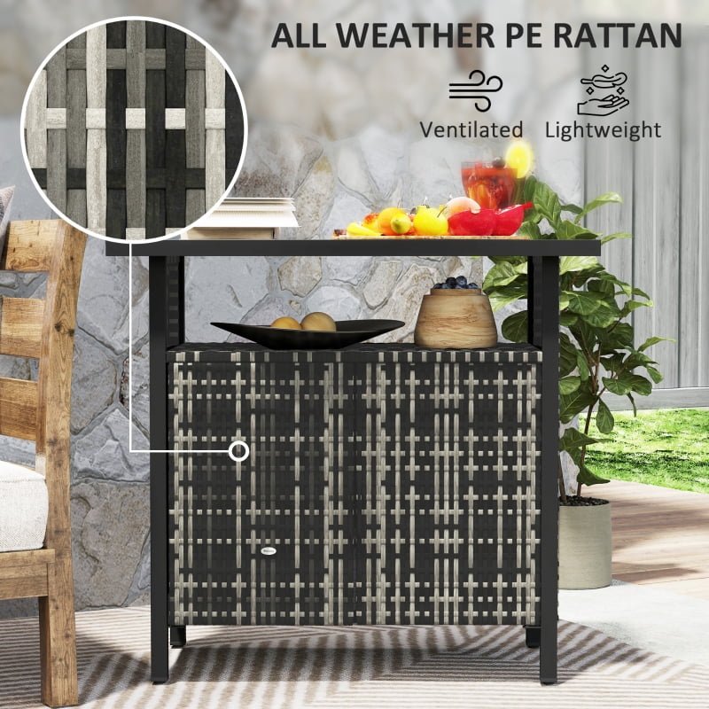 HOQBN Outdoor Pool Towel Storage Cabinet Organizer, Outdoor Bar Table with Shelf and Cabinet, Pool Towel Holder Pool HOQBN Valet with Weather-Resistant PE Rattan and Steel Frame, Mixed-Gray