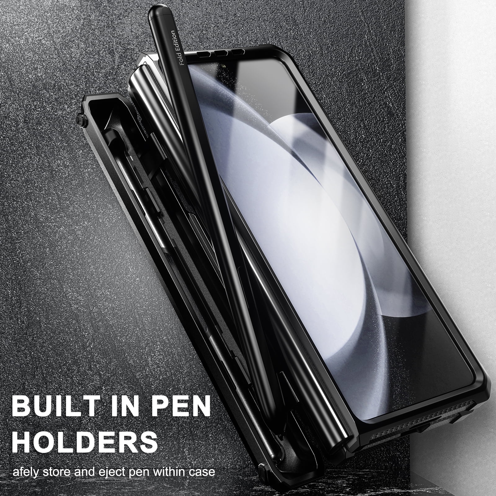 ELEHOLD Rugged Phone Case for Samsung Galaxy Z Fold 5 with Built-in Screen Protector Hidden Kickstand Pen Slot Heavy Duty Full Body Shockproof Case for Samsung Z Fold5 2023,Black