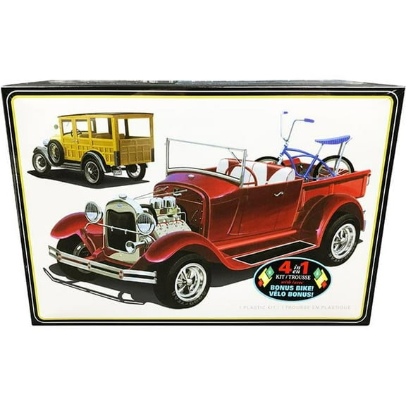 1-18 Scale Skill 2 Model Kit - 1929 Ford Woody Pickup 4-in-1 Kit - Car with Model Bike