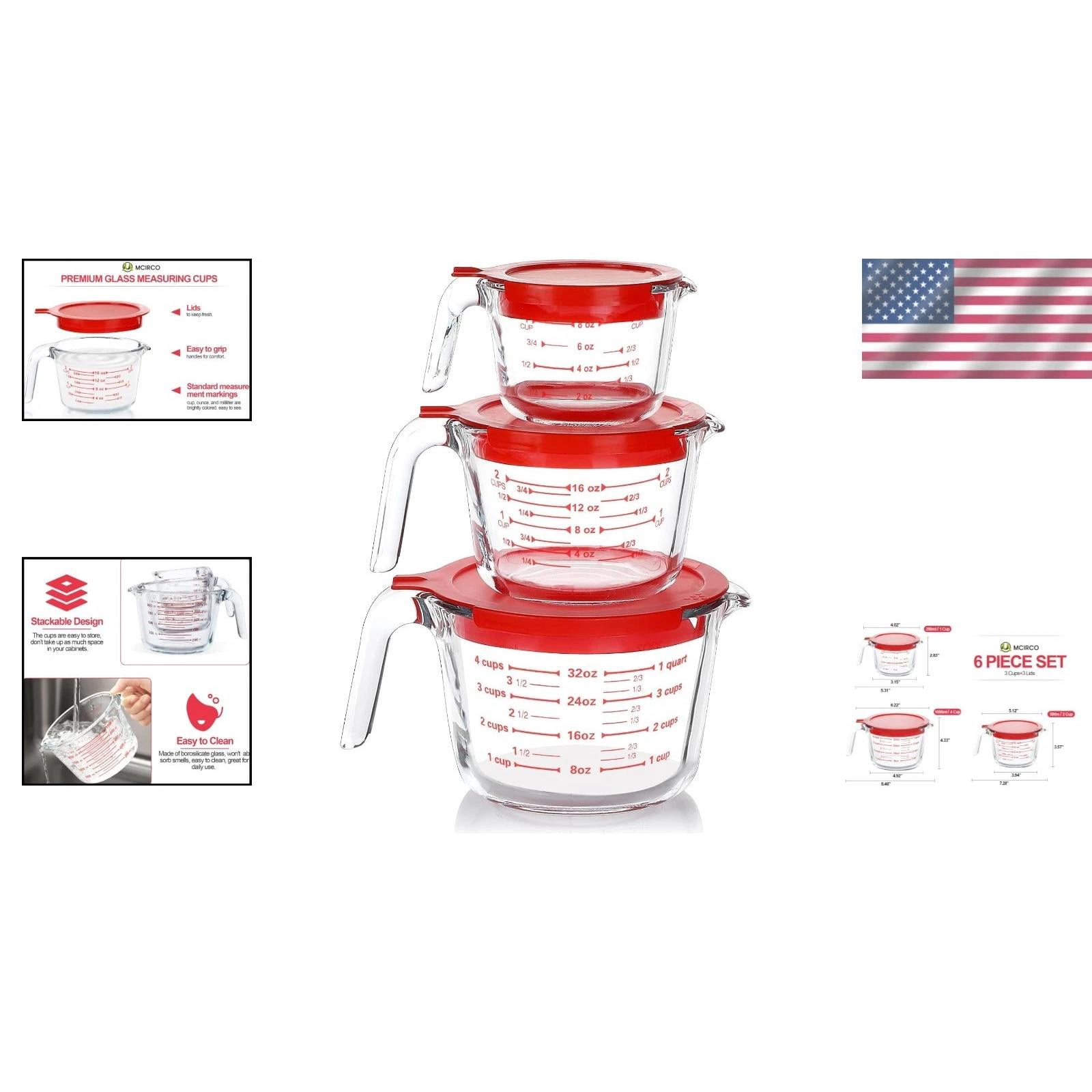 Pyrex Prepware Large 8-Cup Glass Measuring Cup, Clear with Red Lid