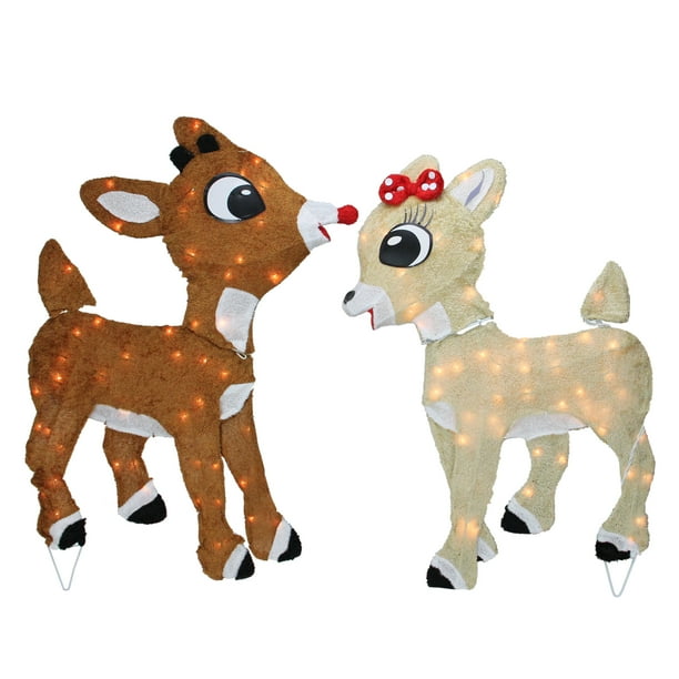 32" Brown Rudolph and Clarice Reindeer Christmas Outdoor Decor