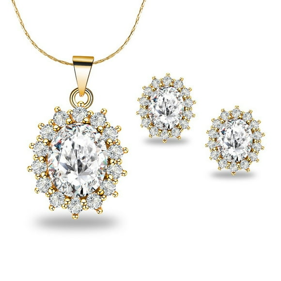 Paris Jewelry 18K Yellow Gold Plated Created Diamond Round 1/2 Carat Oval Necklace 18 inch