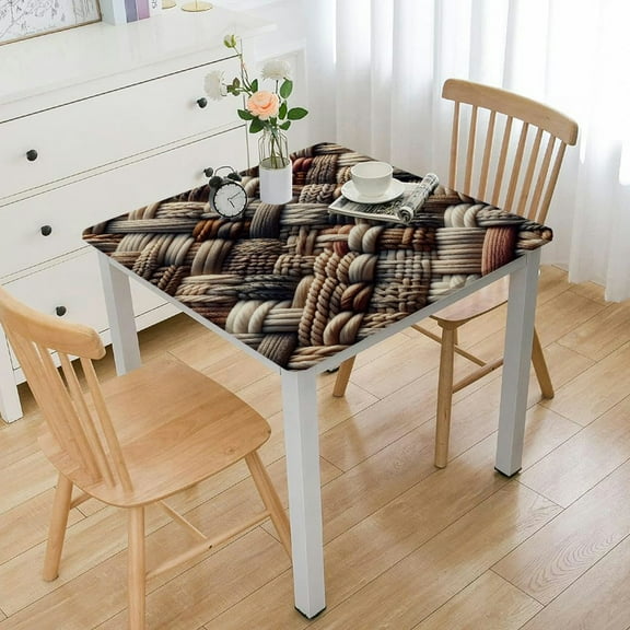 HAOXIT Square Fitted Vinyl Tablecloth with Flannel Backing Elastic Edged Waterproof Oil Proof PVC Table Cover for Indoor Outdoor Patio Table Use Square Table Protector 44''x44''