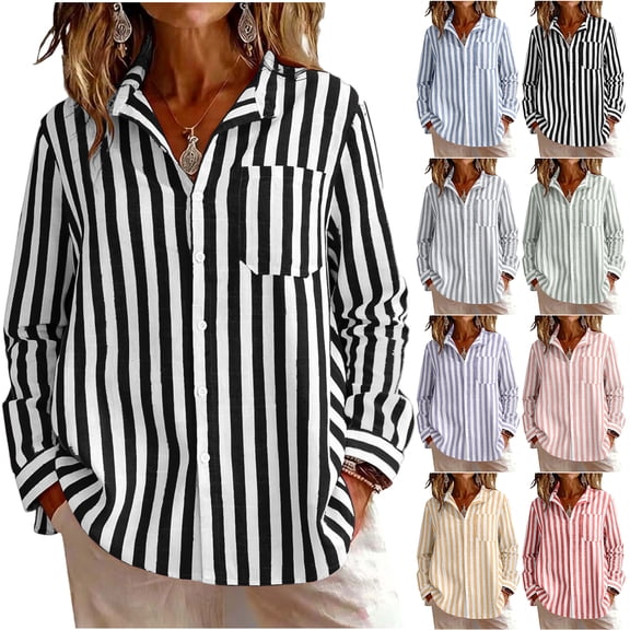 Otntypg Oversized Button Down Linen Shirts for Women Lightweight Casual Long Sleeve Collared Blouses with Pocket Trendy Beach Vacation Outfit Blue S