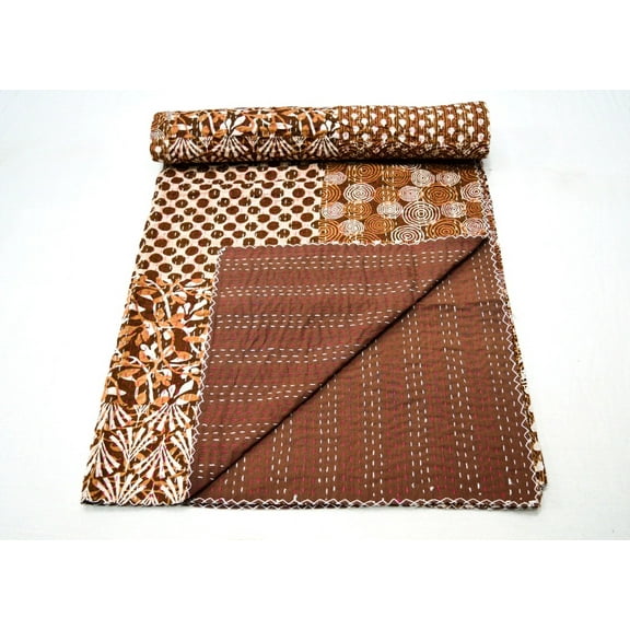 Indian Kantha Quilt Patchwork Print Quilt Cotton Kantha Throw Kantha Blanket Handmade Quilt Double Size Kantha Bedspread Gudari