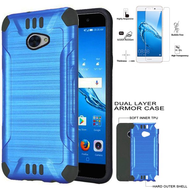 Phone Case For At T Prepaid Huawei Ascend Xt2 H1711 Cricket Huawei Elate Tempered Glass Screen With Brush Textured Dual Layered Cover Combat Brush Blue Black Tpu Tempered Glass Screen Walmart Com