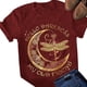 thumbnail image 4 of Camiseta de mujer con estampado de manga corta, cuello redondo, blusa informal de verano, rojo vino, S Monstrate AP002571-15, 4 of 5