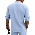 thumbnail image 3 of GrmtClth Linen Shirts for Men Long Sleeve Button Beach Shirt Casual Solid Plain Wedding Shirt Banded Collar Dress Shirt Light Blue XL, 3 of 4
