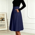 thumbnail image 6 of Ruimatai Womens Pleated Midi Skirt High Waist Elastic Pocket Work Office Casual Spring Daily Flowy A-Line Skirt, 6 of 6
