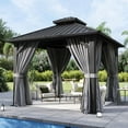 thumbnail image 2 of Aoxun 10'x10' Hardtop Gazebo, Aluminum Frame Canopy with Double Galvanized Steel Roof, Outdoor Metal Pavilion with Netting, Curtains for Backyard, Patio and Deck, 2 of 9