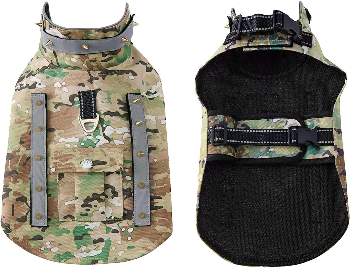 Spiked Small Dog Vest,Reflective Dog Harness Vest with Removable Spikes, Anti-Bite & Predator Protective Dog Jacket with D-Ring & Breathable Linings Green M