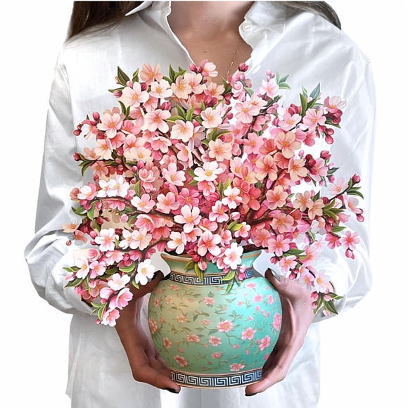 Tarjetas emergentes de papel Freshcut, flores de cerezo japonesas, ramo de flores para siempre de tamaño real de 12 pulgadas, tarjeta de felicitación emergente 3D, tarjetas de cumpleaños, tarjeta del