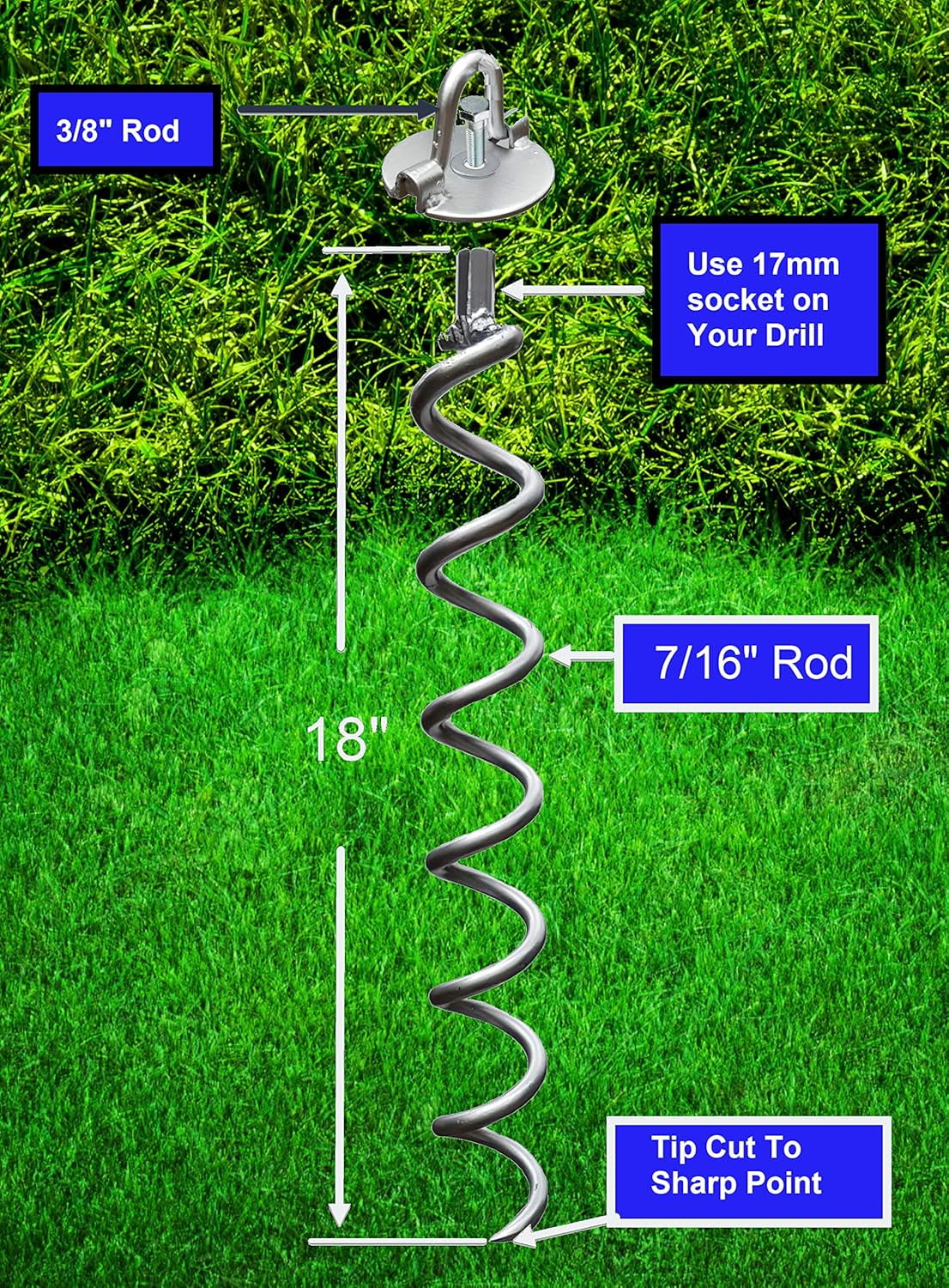 Ingeniuso - Spiral Ground Anchor - Heavy Duty Screw in Spiral Stakes, Folding Ring Ground Stakes for Securing Dogs, Tents, Trampolines, Canopies, Swing Sets, 4-Pack