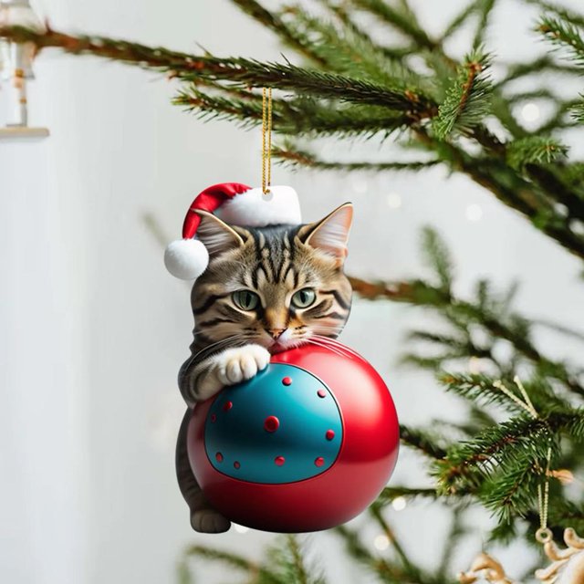 2D Acrylic Funny Cat Christmas Tree Ornament Christmas ChristmasHanging P8N7