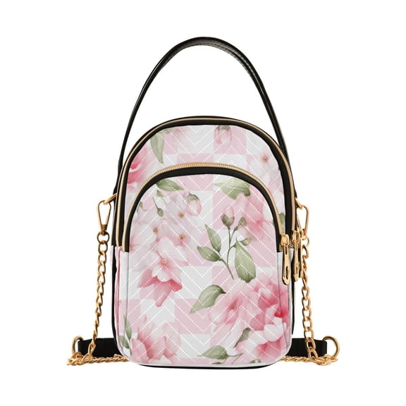 ALAZA Chain Crossbody Bags for Women Peony Flowers Pink Shoulder Handbag Phone Purse