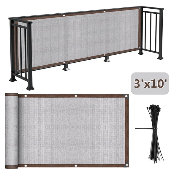 3'x10' Grey Balcony Privacy Screen Fence Cover, UV Protection Weather-Resistant 3 FT Height Shield for Deck, Patio, Backyard, Outdoor Pool, Porch, Railing