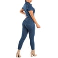 thumbnail image 4 of Women Denim Jumpsuit Short Sleeve Turn-Down Collar Single Breasted Casual Jeans Rompers Overalls, 4 of 6