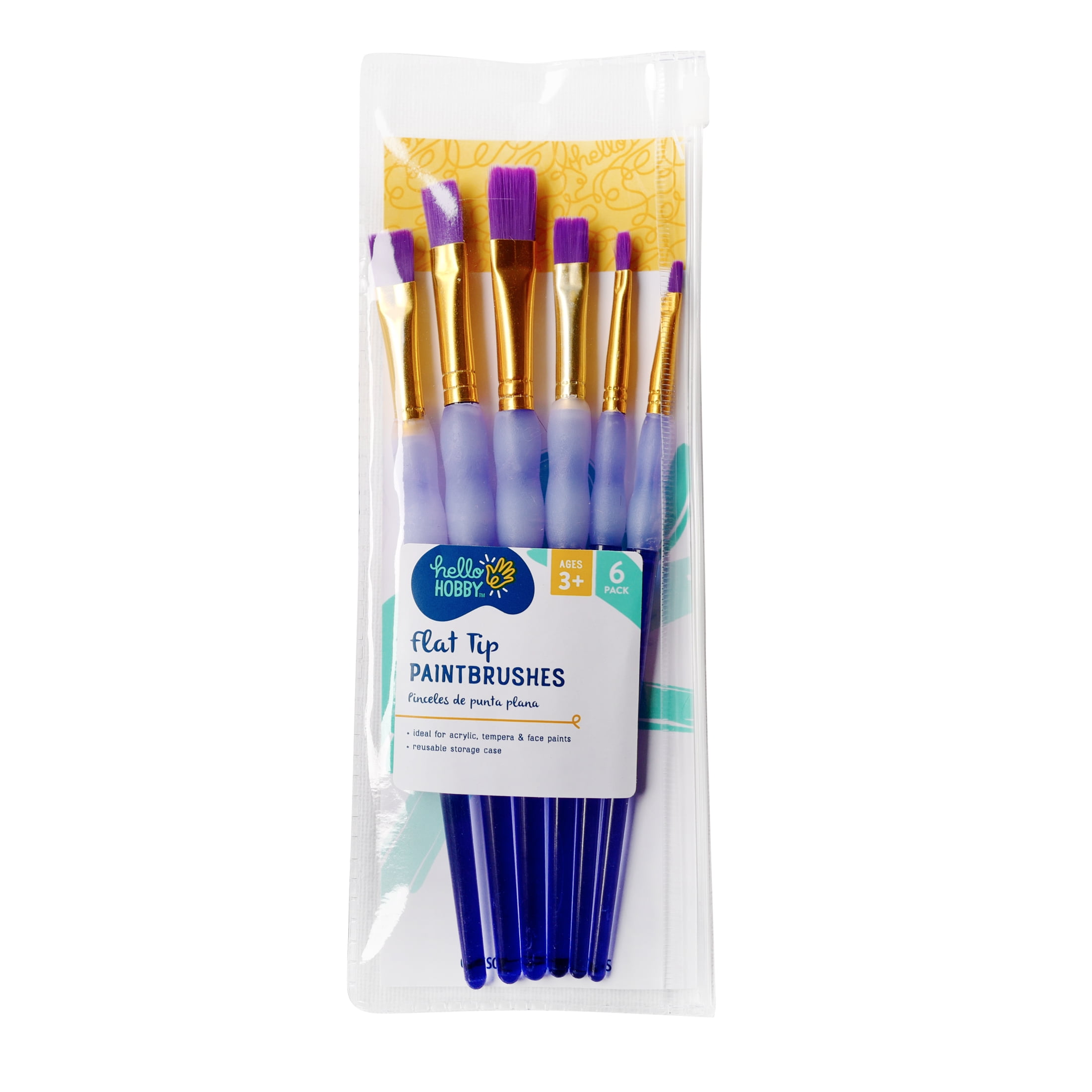 Hello Hobby Flat Synthetic Bristle Art Brushes (6 Pack), Age Group 3+