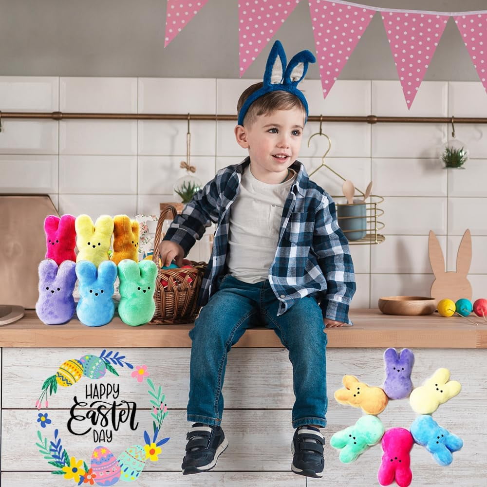HeaCare 12 pcs Easter Peep Bunny Plush Toys Decorations Cute Animal Bunny Stuffed Doll Easter Basket Stuffers Gift for Kids