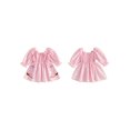 thumbnail image 2 of RUINIXCW Little Girl Plaid Dress Long Sleeve Square Neck A-line Dress with Bow Decor, 2 of 8