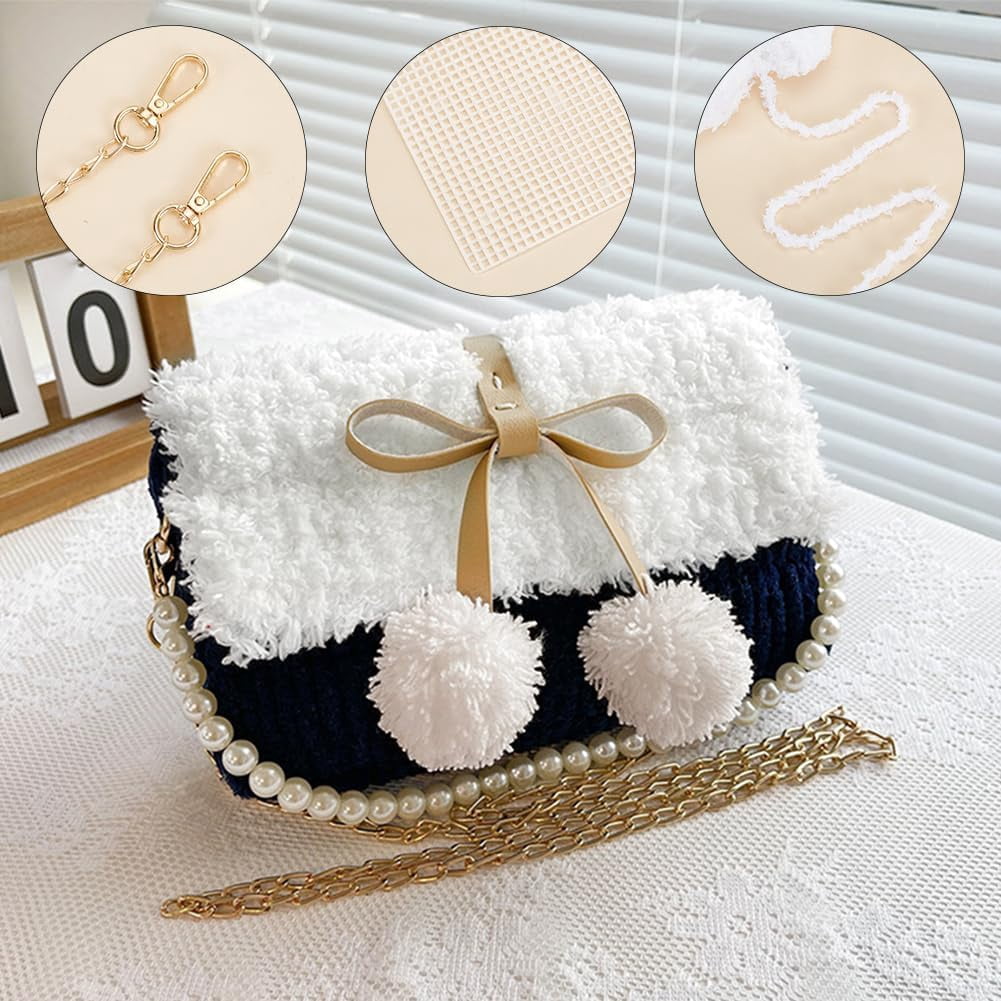 DIY Knitting Crochet Handbags Kit Mesh Plastic Canvas Kit for Shoulder Bags DIY Knitting Crochet Crossbag Materials Handmade Purse Stitching Kit for DIY Crafting Embroidery Projects Black