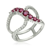 Pinctore Sterling Silver Rhodolite and Created White Sapphire Ring