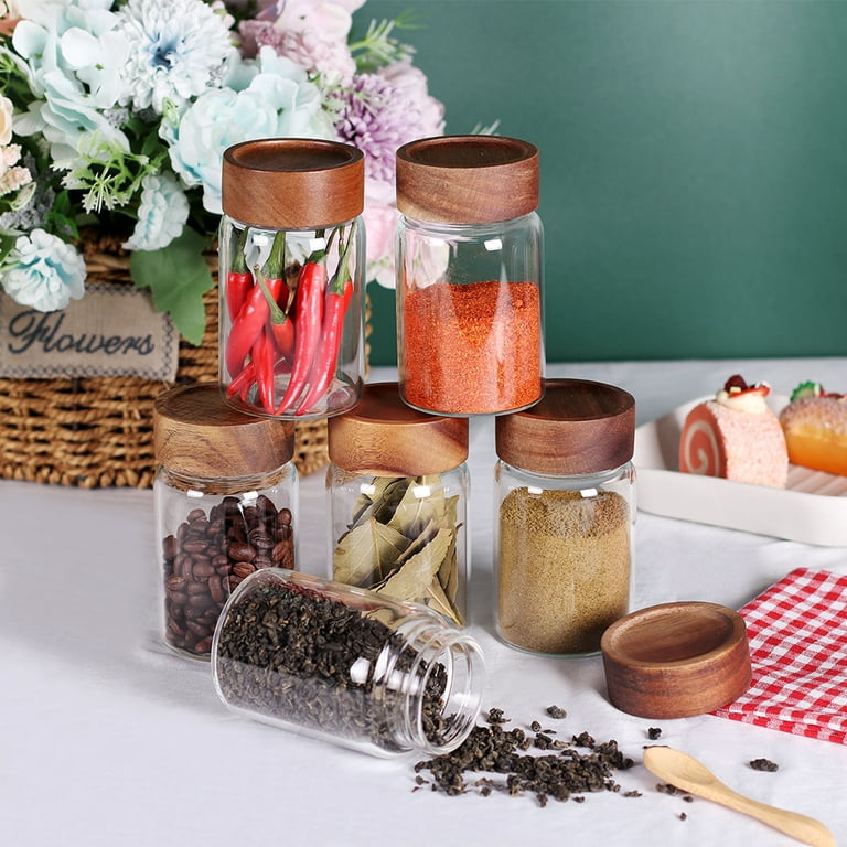 250ML/8Oz 6 Set Wood Twist Lid Glass Storage Container, Small Cute Clear  Decorative Organizer Bottle Canister Pantry Jar with Air Tight Screw Wooden  Lid for Food, Coffee, Candy, Sugar, Salt, Tea 