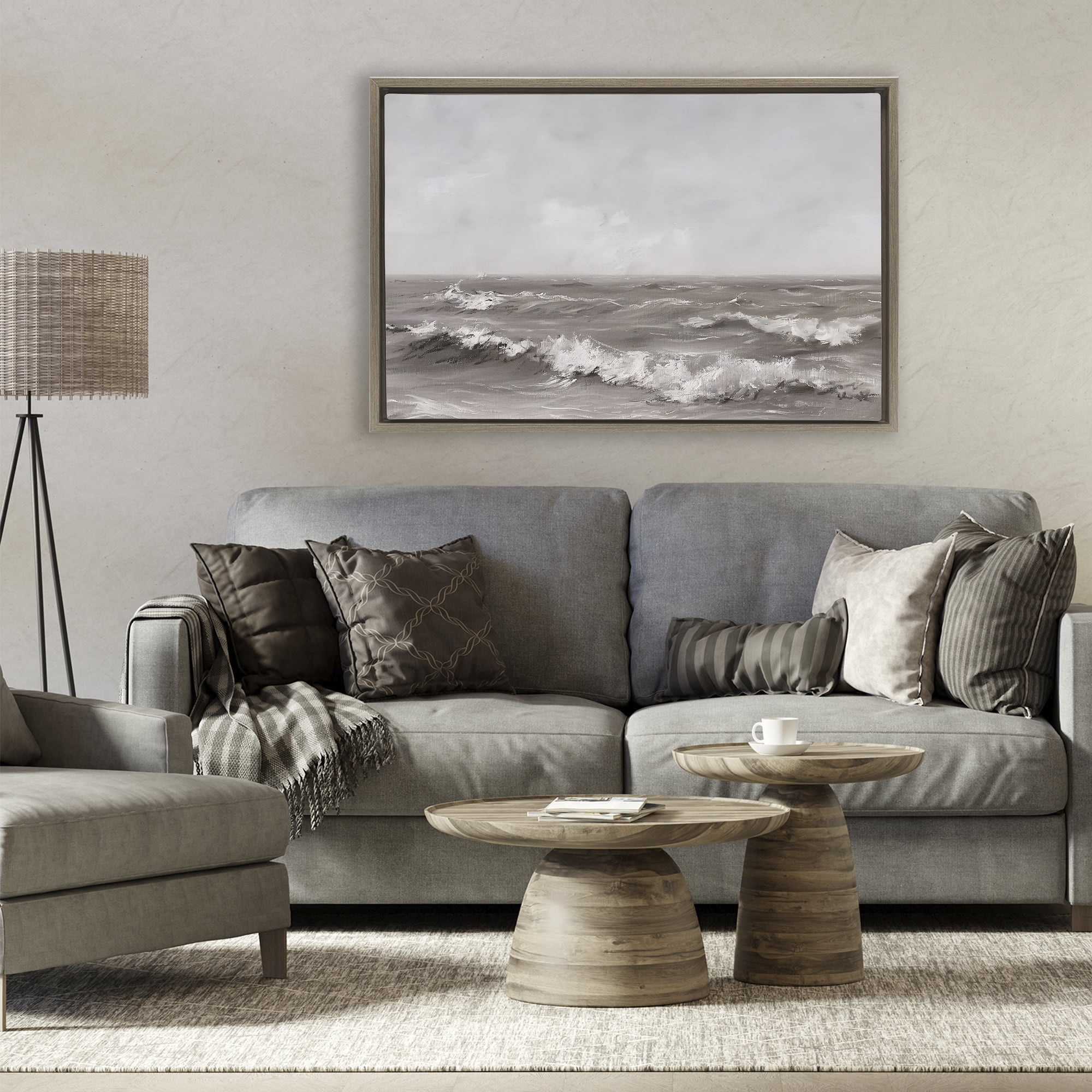 Stupell Industries Monochrome Sea Ripples Brown Framed Floater Canvas Wall Art, design by Jacky Ngan
