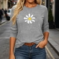 thumbnail image 4 of Floral Tshirts for Women 3/4 Sleeve Casual Tunic Shirts Crew Neck Loose Summer Fall Going Out Outfits Gray, 2XL, 4 of 6