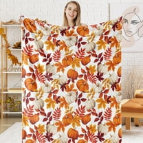 Fall Fuzzy Flannel Blanket 60 x 50 Inch Maple Leaves Pumpkin Throw Blanket Autumn Leaf Blanket for Thanksgiving Farmhouse Home Chair Sofa Couch Bed