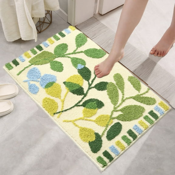 KCEHTA Green Leaf Bath Mat Bathroom Rug Shower Floor Mat Non Slip Washable Entrance Doormat Super Absorbent Bath Mat Cute Soft Fluffy Floor Rugs for Bathroom Bedroom