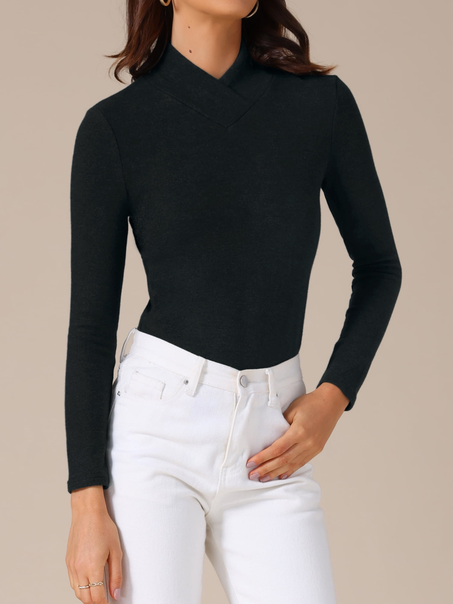 DARING DIVA Women's Basic Long Sleeve Solid Color Thermal Shirts XS Black