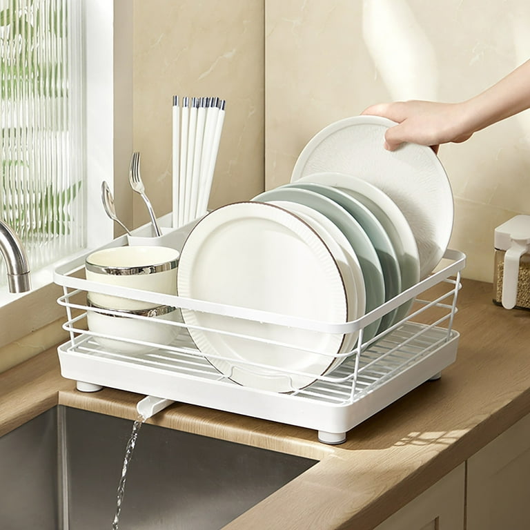 Dish Drying Rack - Compact Dish Rack for Kitchen Counter with a Cutlery  Holder, Durable Kitchen Dish Rack for Various Tableware, Dish Drying Rack  with Easy Installation, White