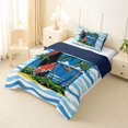 thumbnail image 2 of Castle Fairy Cartoon Tropical Surf Board Twin Comforter Sets 2pcs,Palm Boat Wave Striped Background Bedding Set,Blue Sand,Navy Blue Reversible,1 Comforter and 1 Pillowcase, 2 of 6