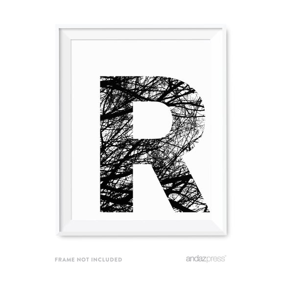 R Monogram Wall Art Letters, Black and White Tree Branches