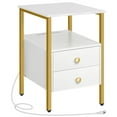 thumbnail image 2 of HOOBRO Nightstand with Outlets and USB Ports Coffee Table with Drawers Sofa Table Living Room Bedroom White and Gold DW43UBZ01, 2 of 10