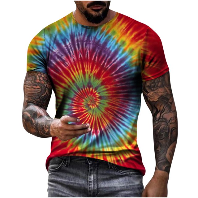Camiseta de diario unisex para hombre, estampado gráfico en 3D, estampado teñido anudado, camisetas de manga corta, blusa informal Pompotops oipoqjl31408