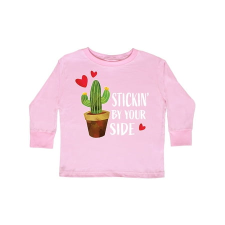 

Inktastic Valentines Day Stickin By Your Side with Cactus and Hearts Gift Toddler Boy or Toddler Girl Long Sleeve T-Shirt