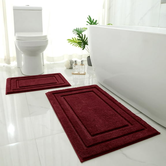 LKIFFA-Bathroom Rugs Sets 2 Piece, Super Soft and Absorbent Non Slip Microfiber Machine Washable Bath Mat Set (20" x 32"   16" x 24", Burgundy Red)