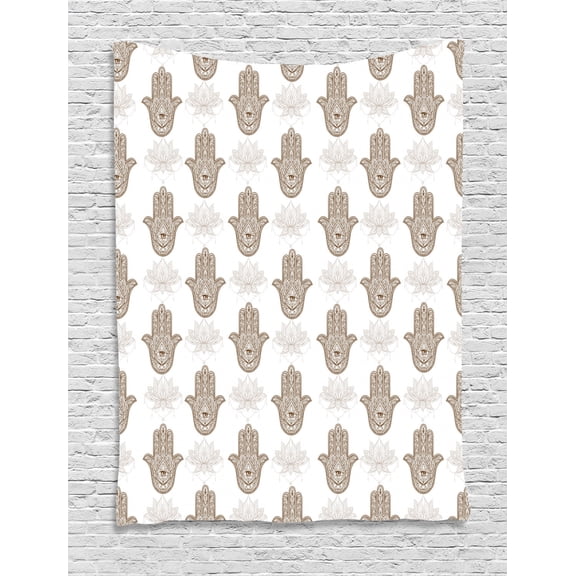 Hamsa Tapestry, Middle Eastern Culture Faded Floral Background Mandala Inspirations Tribal Tattoo Design, Wall Hanging for Bedroom Living Room Dorm Decor, 60W X 80L Inches, Caramel, by Ambesonne