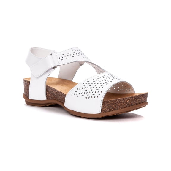 Propet Womens Phoebe Leather Perforated Footbed Sandals