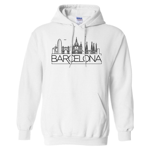Skyline Barcelona Hoodie Sweatshirt Unisex Large White