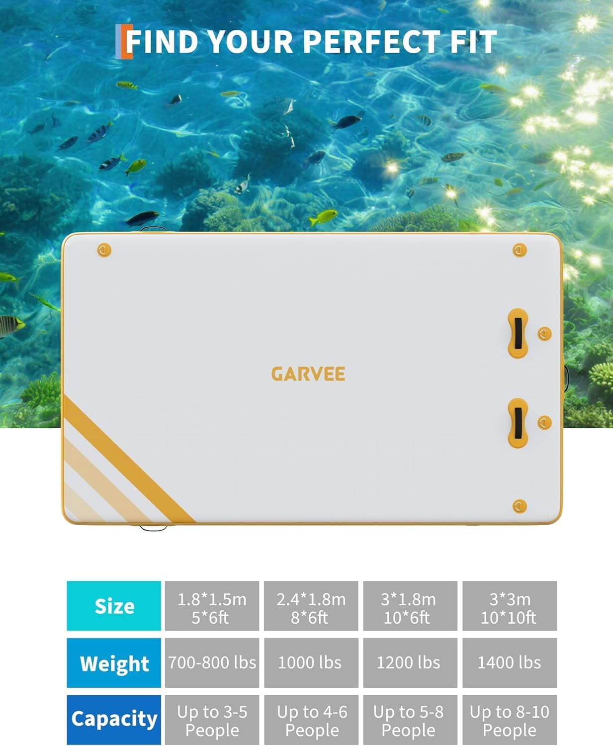 Yellow 8x6 FT Inflatable Floating Dock for Lakes – Thick, Non-Slip Swim Platform for Adults, Heavy-Duty Lake Float, Includes Pump, Ladder & Carry Bag – Rectangle