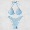 thumbnail image 3 of B91xZ Bikini Ensembles pour Femmes 2 Pcs Haut à Bretelles Spaghetti Maillot de Bain String, Bleu L, 3 of 3